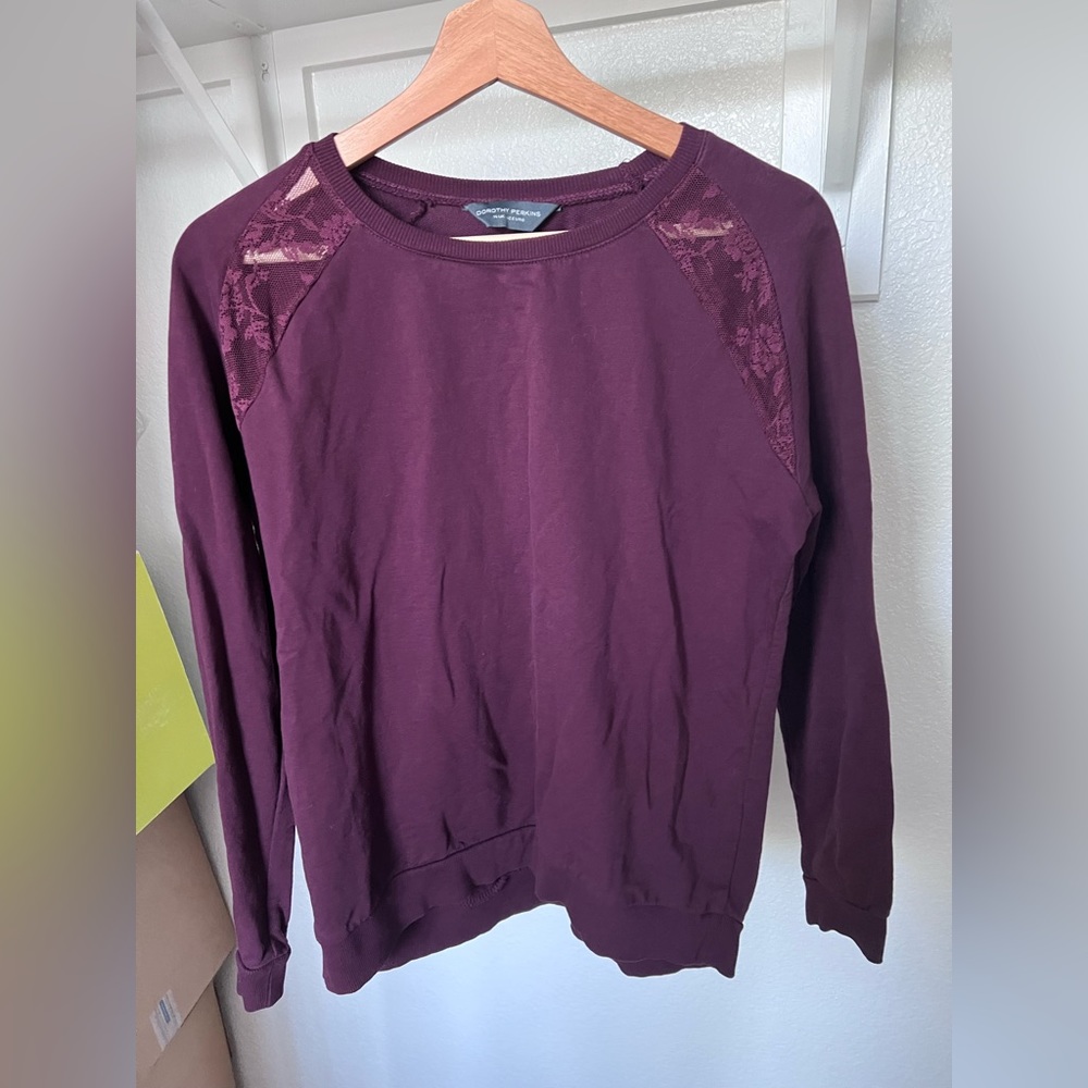 Dorothy Perkins purple sweater laced shoulders